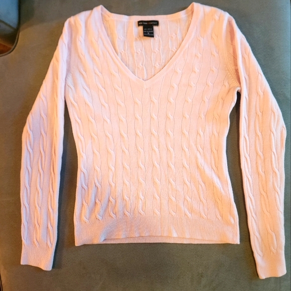 New York & Company Sweaters - New York & Company Pink V-Neck Cable Sweater